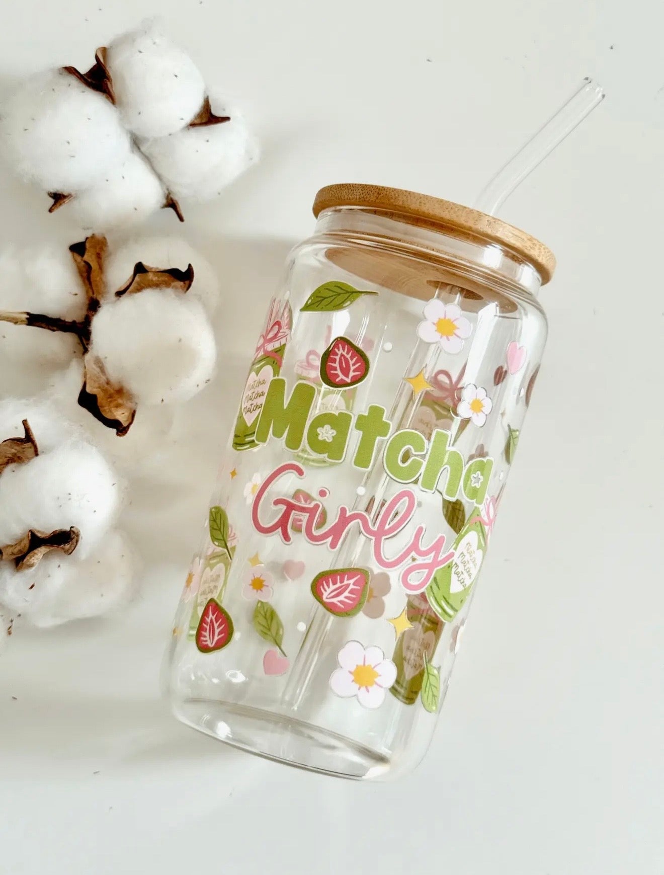 Vaso de Vidrio Matcha Girly | 550 ml